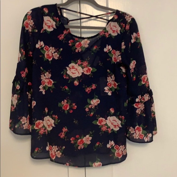 Charming Charlie Tops - BNWT Blue Floral Blouse